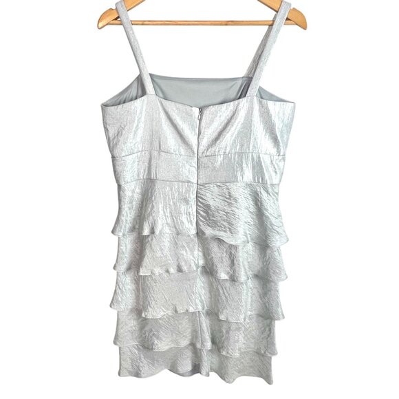Davids Bridal Silver Tiered Ruffle Cocktail Dress 14 Mother of Bride - Picture 7 of 13